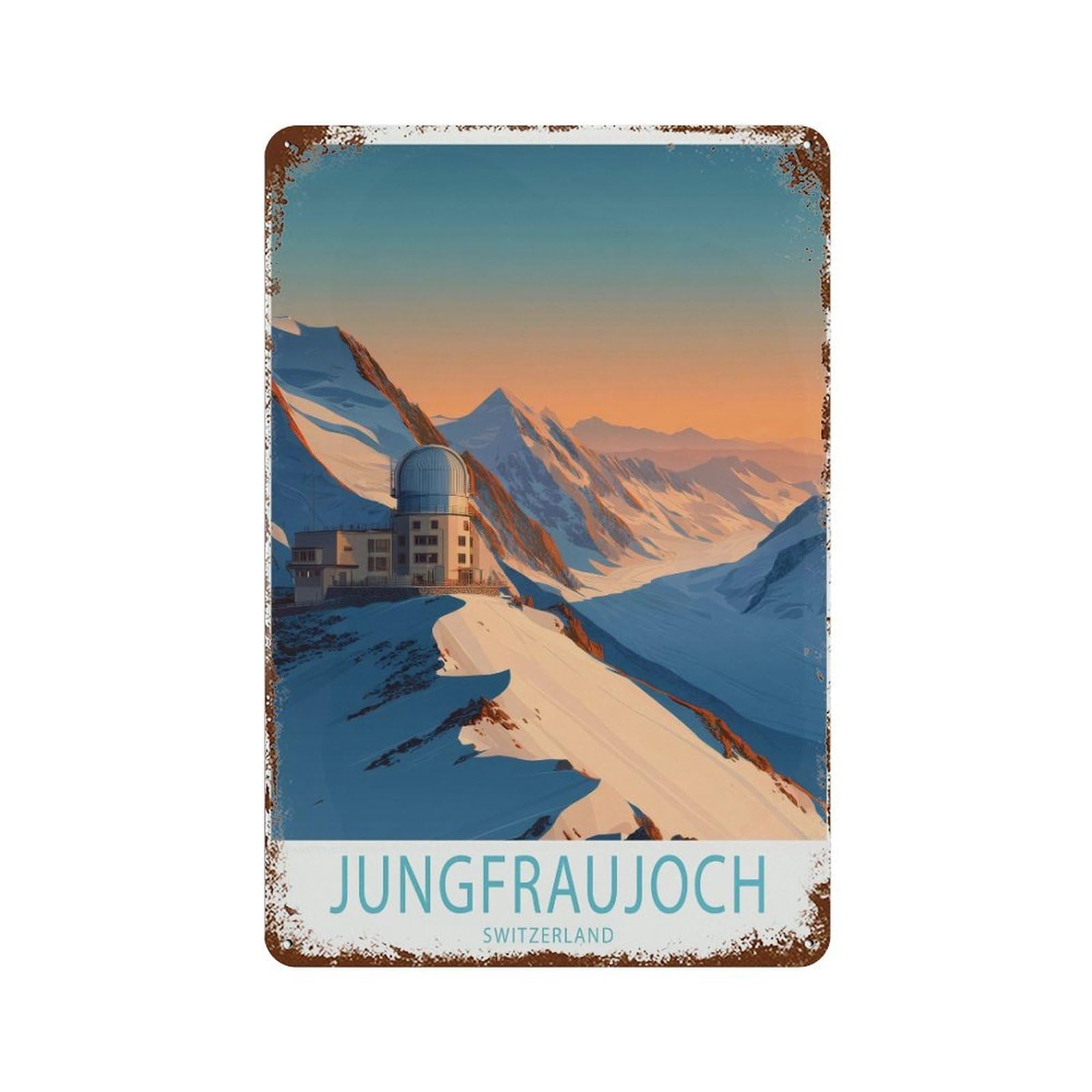 xiaoxiaoshen Jungfraujoch Switzerland Travel Swiss Alps Mountain Work, Winter Gift Wall Decor Art Metal Tin Poster Modern Home Decor Art Home Bar Shop Decorations Vintage Sign 30x20cm