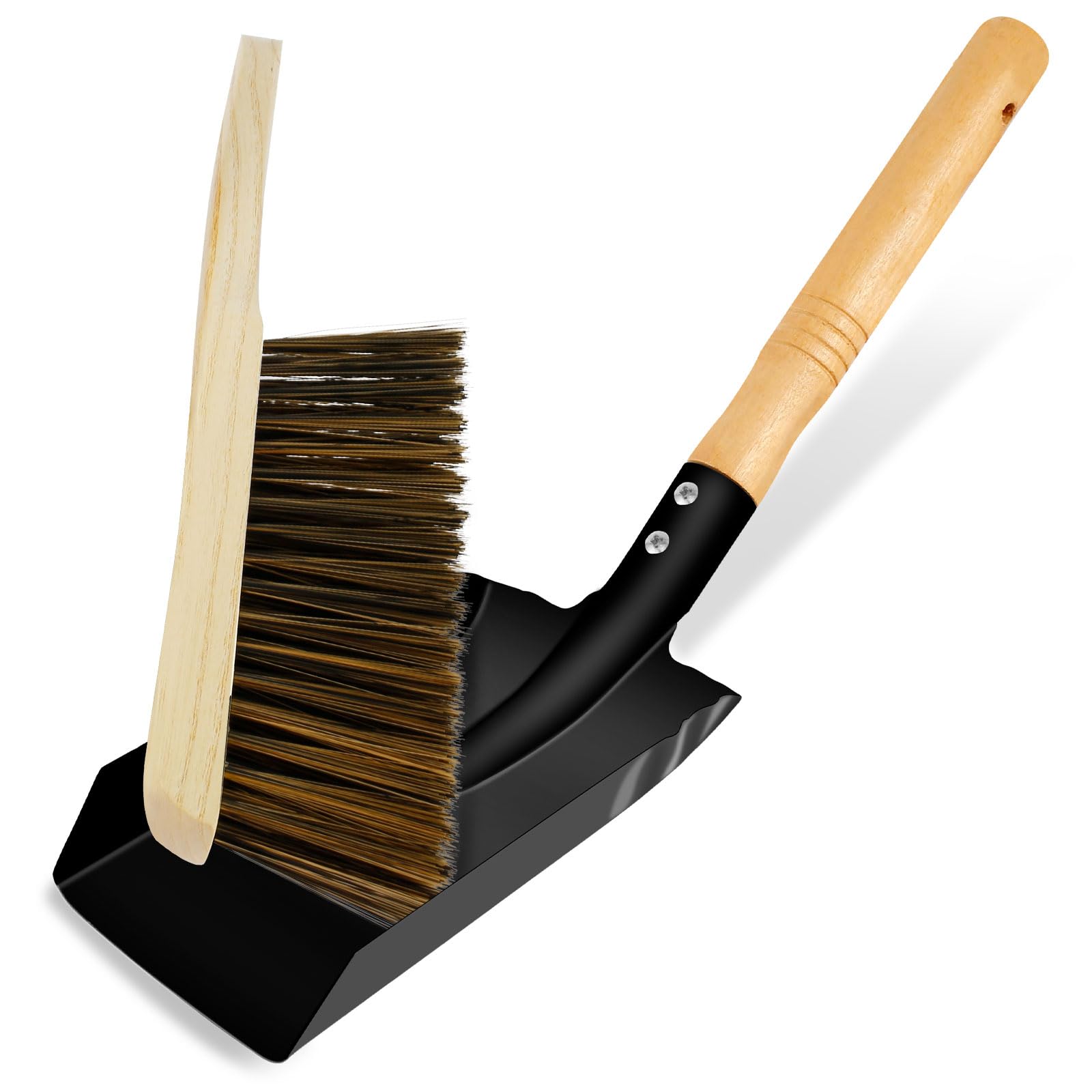 Foribyw Ash Shovel and Brush Set with Wooden Handle Portable Coal Shovel + Cleaning Brush Wear Resistant Fireinside Dust Ash Pan Fireplace Cleaning Kit for Fireplaces Barbecue