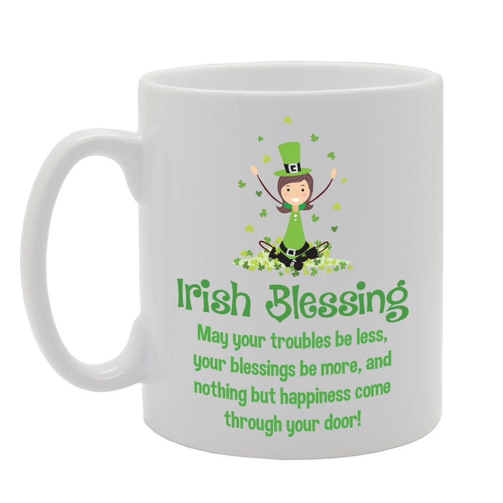 Coralgraph Inc Men's White Mg3672 Irish Blessing May Your Troubles Be Less, Your Blessing Be More Novelty Gift Printed Tea Coffee Ceramic Mug