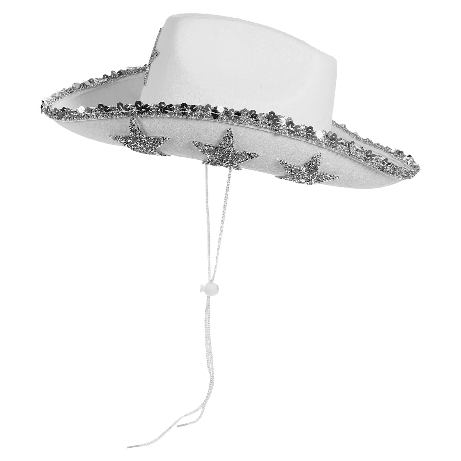 SHINEOFI Sombrero de Vaquera Occidental Blanco para Mujer, Accesorio de Disfraz con Cuerda Ajustable para Fiestas y Eventos Temáticos, Sombrero de Vaquero para Boda y Despedida de Soltera,