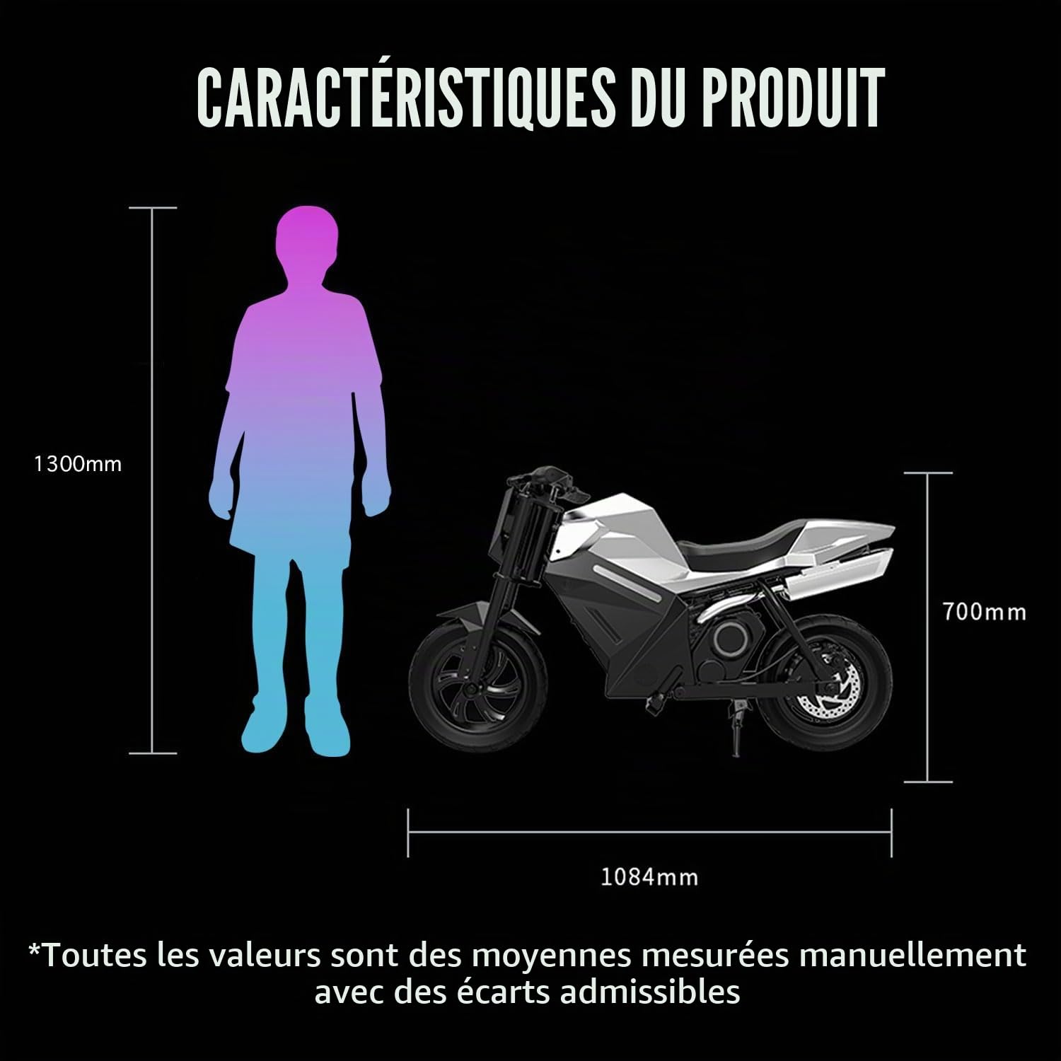 Motocicleta Eléctrica para Niños de 8 a 10 Años con Motor de 250/350 W, 3 Velocidades (8/13/16 km/h), Autonomía de 15 km, Neumáticos de 12,5", Sonidos Realistas y Efecto de Niebla