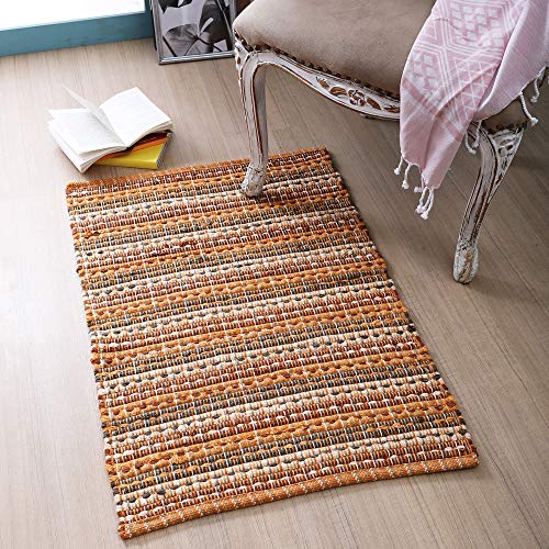Cotton Chindi Bath Rug 24x36 -100% Cotton Soft Absorbent and Machine Washable Shower Bath Rug -Mustard Combo,Bathroom Bath Rugs Set, Cotton Bath Mat,Cotton Bath Rugs, Entryway Rugs,2x3' Rug