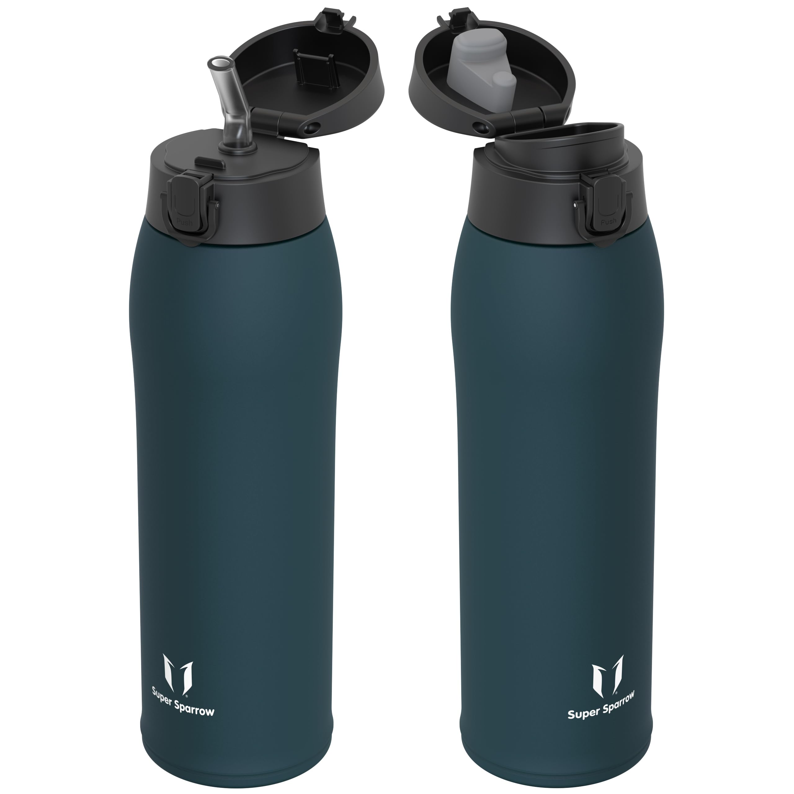 Super Sparrow Insulated Water Bottle - Travel Mug - 950ml - Stainless Steel Water Bottles - BPA Free - Leakproof Metal Bottles - Includes 2 Lids, Straw Lid & Spout Lid