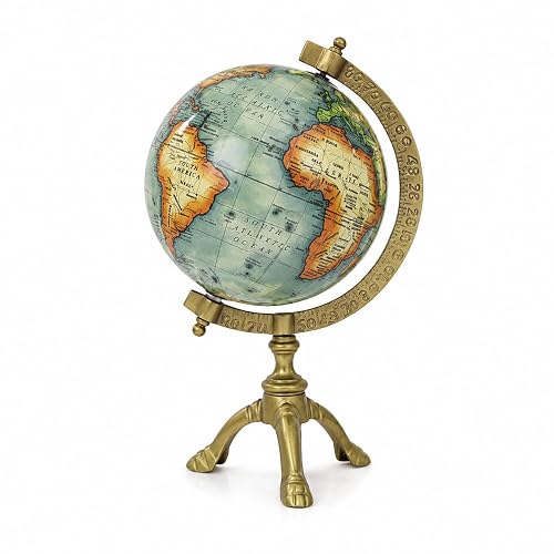 Vintage Desk Globe with Antique Brass Finish – Rotating Old