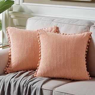 Fancy Homi Pack of 2 Peach Decorative Throw Pillow Covers 18x18 Inch wit...