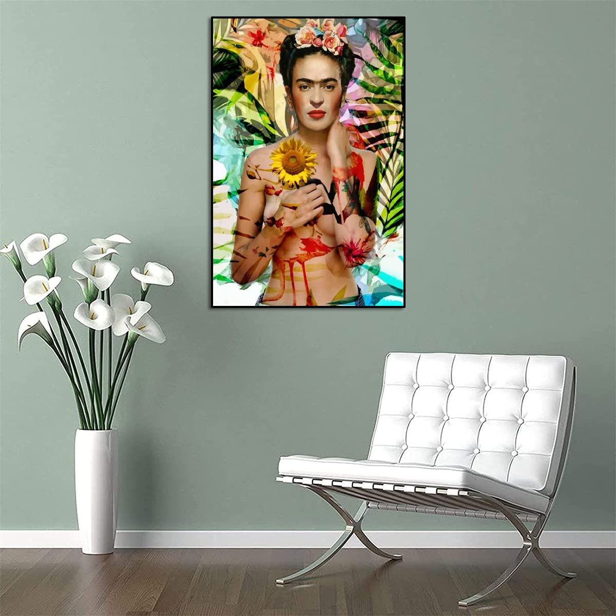 Frida Kahlo con Fiore sulla Testa Pittura su Tela Opera d'Arte Pronta da Appendere Poster e Stampa su Decorazione da Parete per Camera da Letto di Casa Immagine Bagno,Senza Cornice,30×45cm