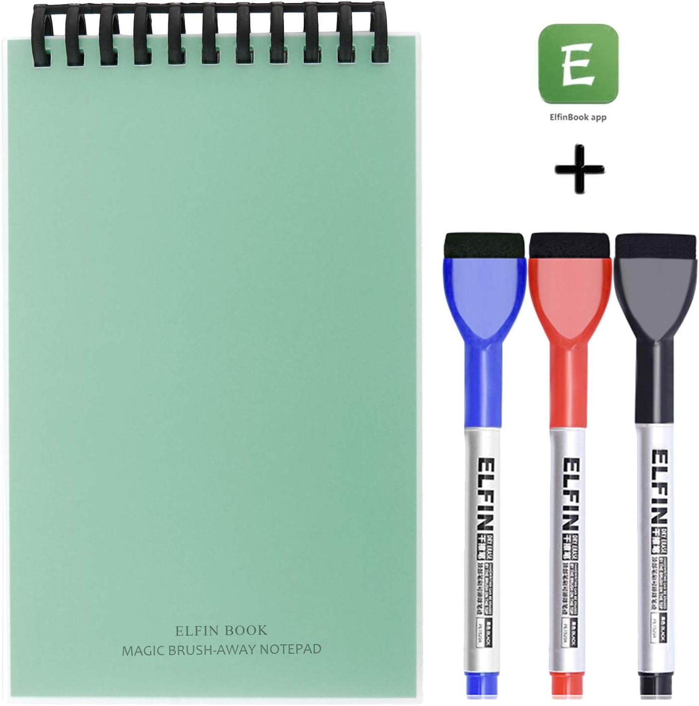 Elfinbook Erasable Reusable Smart Memo Pad Notepad 4.1" x 6.5" (Green)