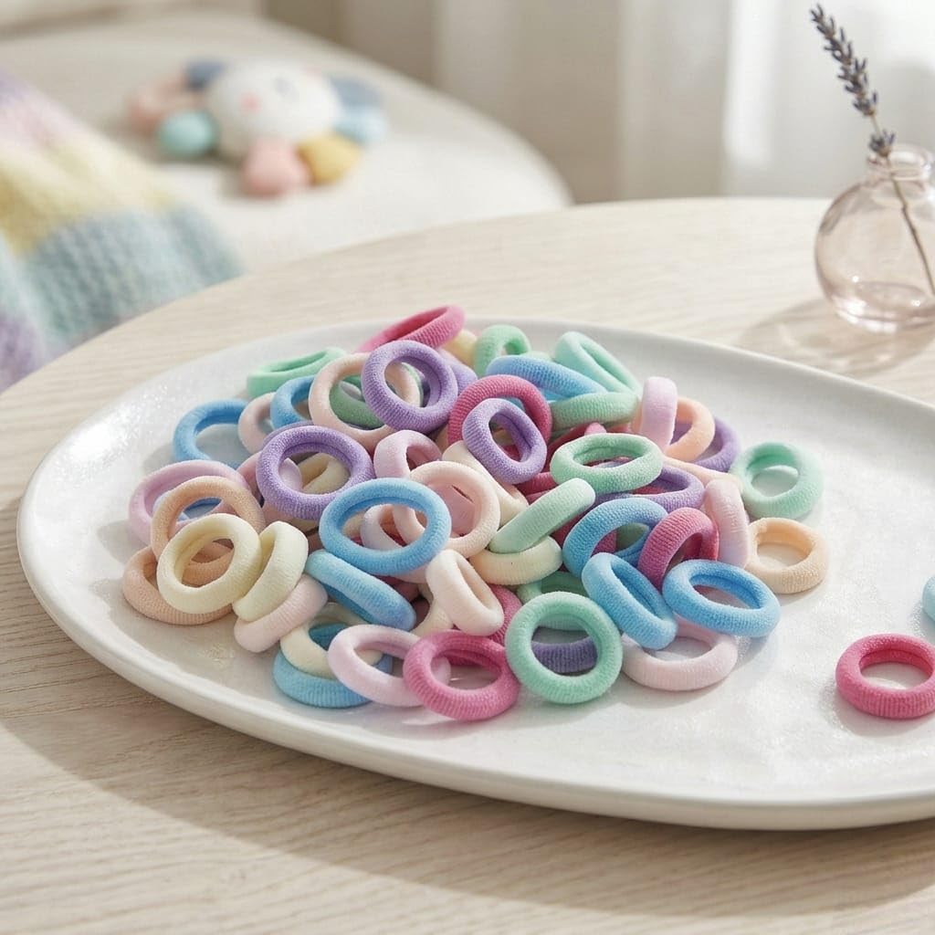 100 Pcs Baby Hair Ties for Girls and Kids Soft Premium Cotton Mini Elastic Rubber Bands Stretchable Non-Slip Small Ponytail Holder Tiny (Pastel Color) (Pack of 100)-image-32