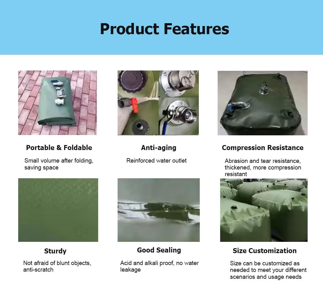 29-1320 Gal Water Bladder Storage Containers, Foldable Portable Water Tank Large Capacity Soft Water Bag for Drought Resistance(Green,1.5x0.9x0.4m/540L/142.7gal)