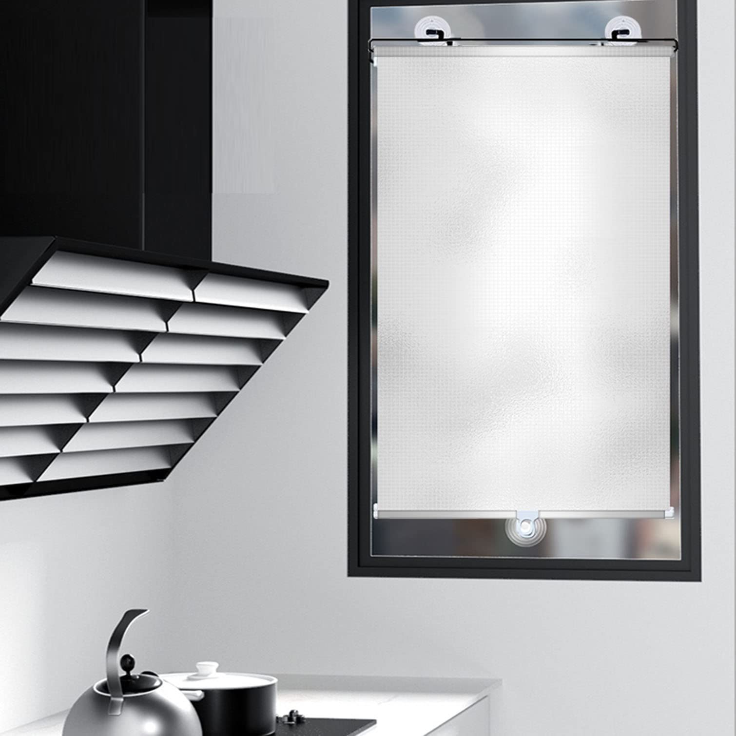 Tenda da Sole a Scomparsa per Balcone, Tenda avvolgibile a Ventosa, Tenda Oscurante, Uso Domestico Finestra Blocco Solare Bagno Isolamento Termico Tende a Rullo oscuranti, 6 Dimensioni (Color : Bla