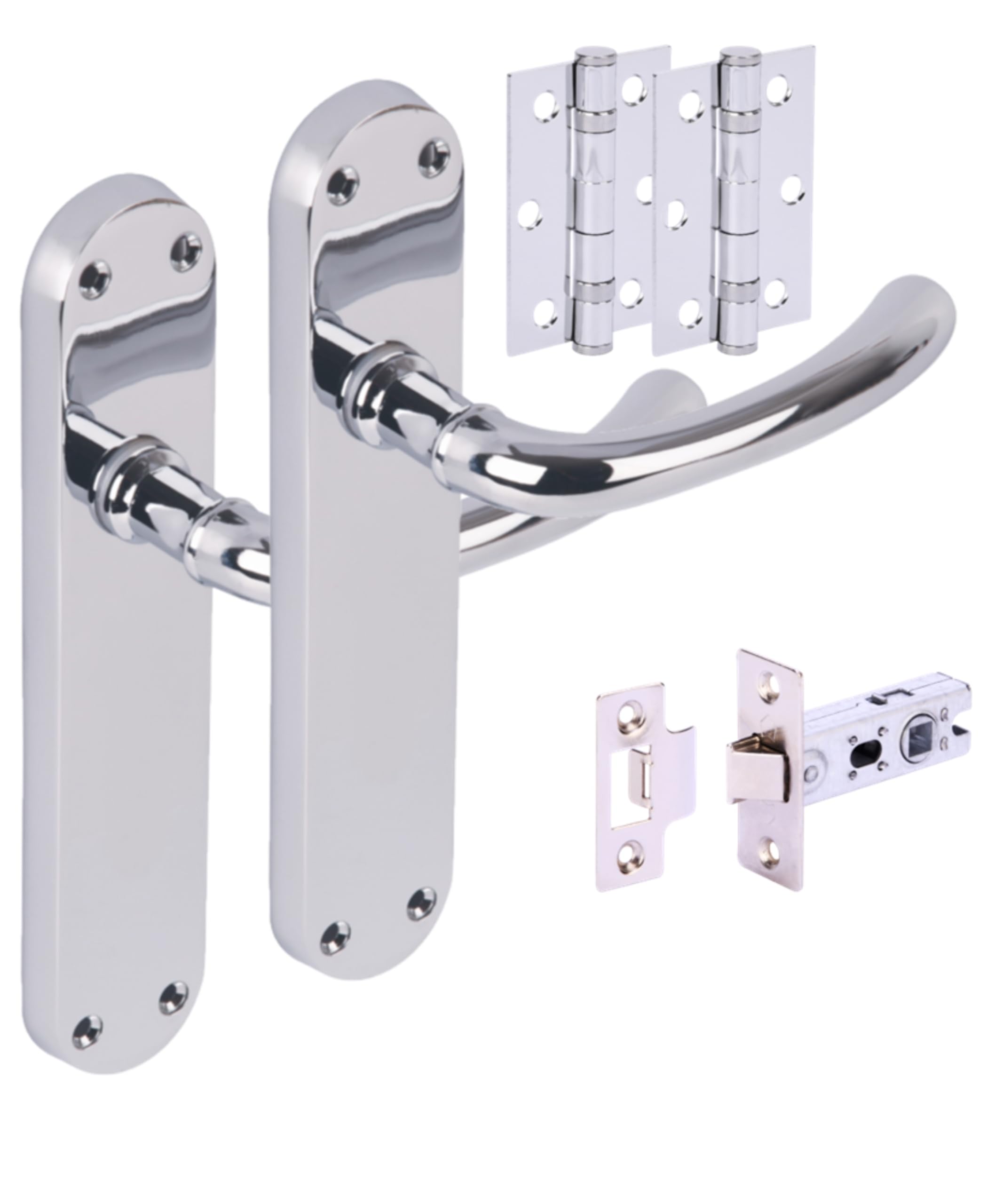Hunta Polished Chrome Handlezone® Avis Internal Door Handle Pack, Complete With Lever Handles On Backplate, Latch, Ball Bearing Hinges