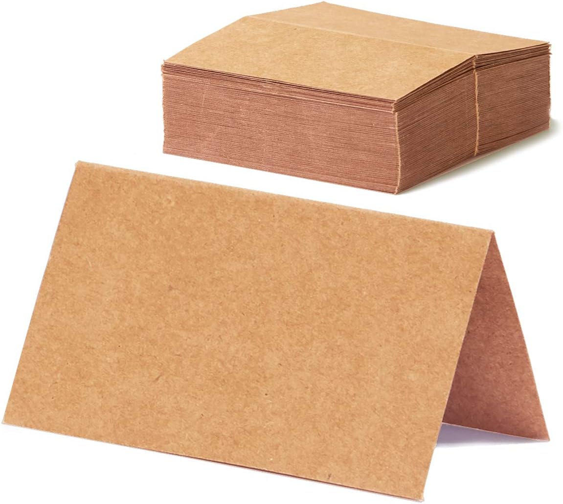 Place Cards for Weddings, 100-Count Kraft Table Name Cards, Blank Rustic Tent Cards, Seating Placecards for Dinner Parties, Banquets, Events