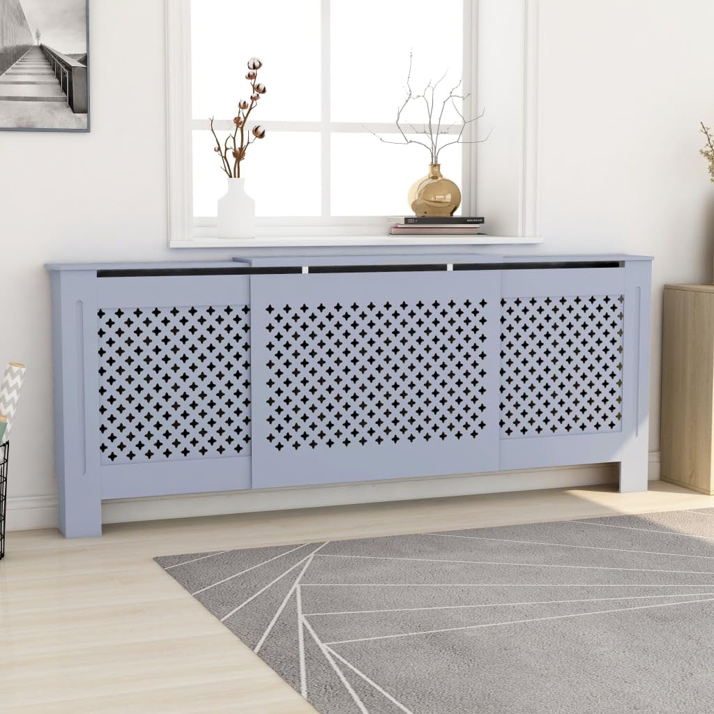 MDF Radiator Cover Gray 80.7" Modern Slatted Design Cabinet with Shelf for Living Room, Durable and Sturdy Furniture for Decor and Storage