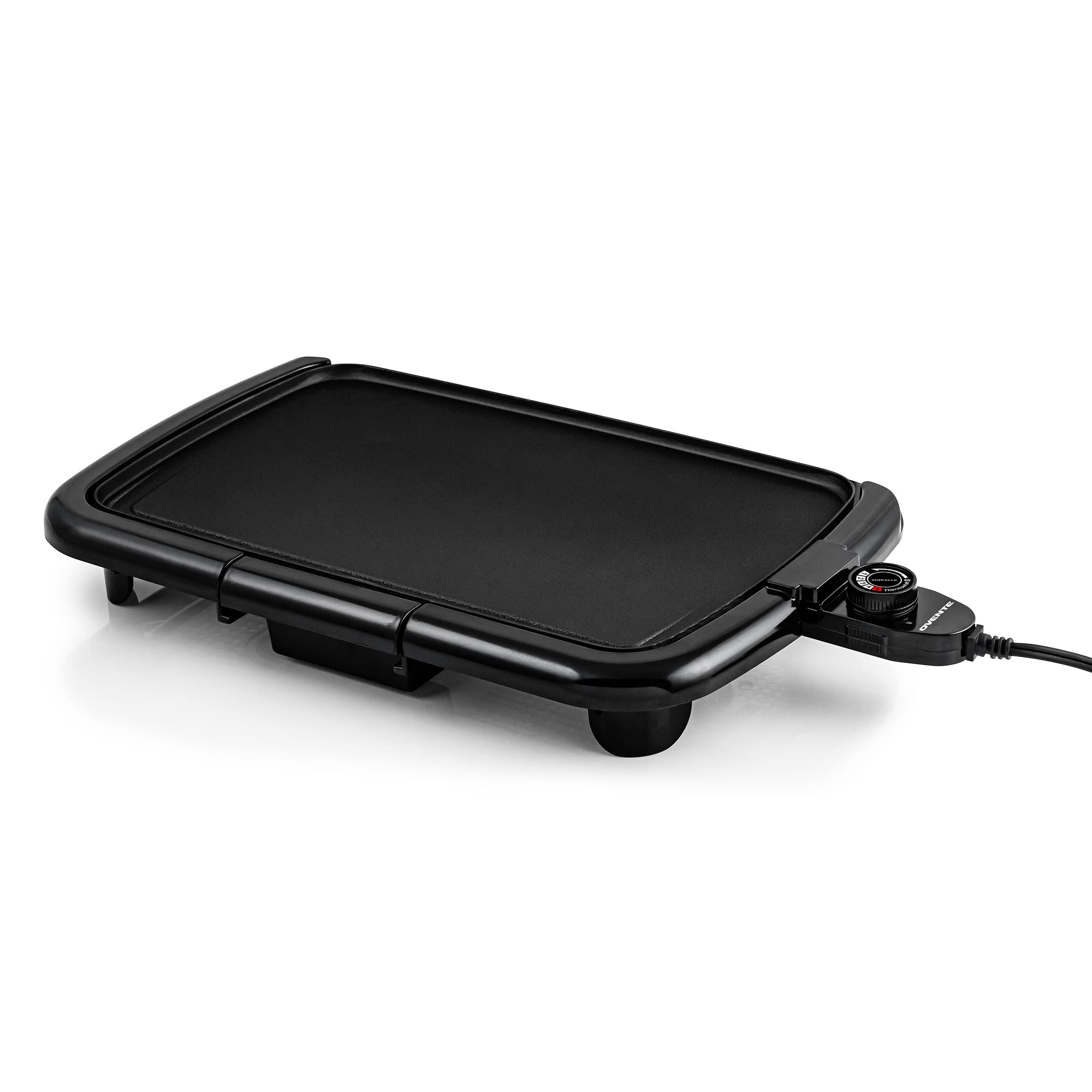 Ovente Electric Indoor Kitchen Griddle 16 x 10 Inch Nonstick Flat Cast Iron Grilling Plate, 1200 Watt with Temperature Control and Oil Drip Tray Perfect for Cooking Pancake, Breakfast, Black GD1610B