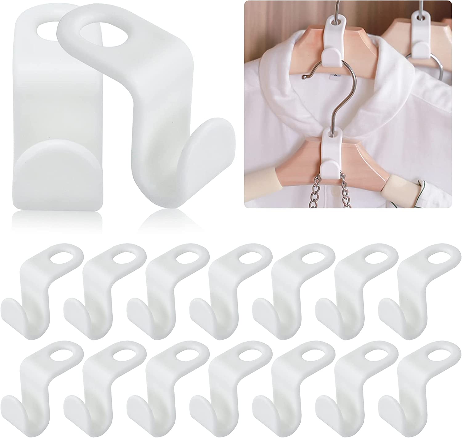 M&J&DELEE Pack of 30 Hanger Connector Hooks,Outfit Hangers,Mini Clothes Hanger Hooks Plastic Hooks for Clothes Hangers, Tie Hooks, Wardrobe, Space Saving(White)