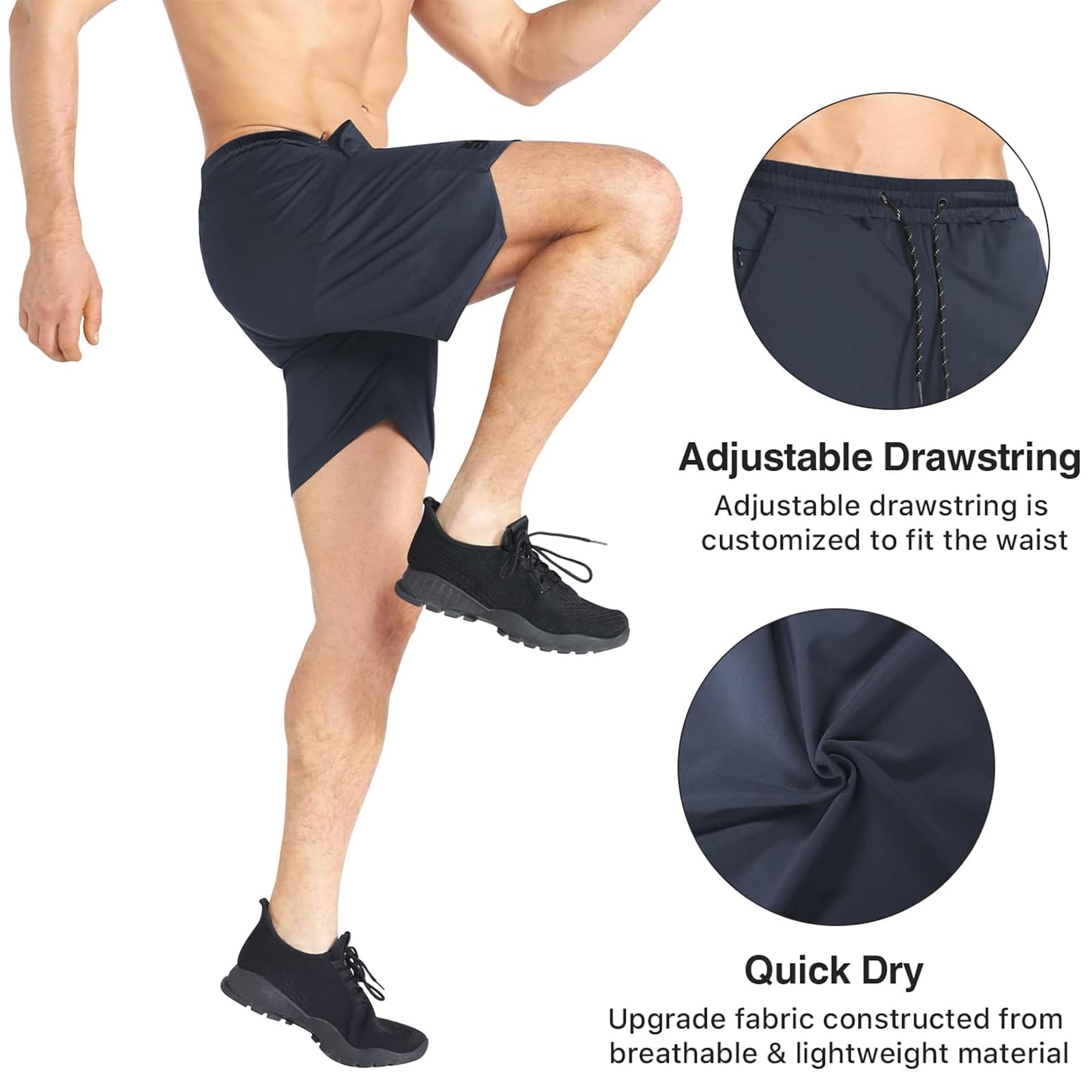 BROKIG Pantalones cortos de gimnasio ligeros para hombre, de secado rápido, para entrenamiento, fitness, correr, con bolsillo con cremallera