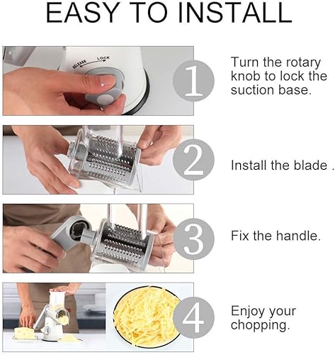 Miniatura 6 de Ourokhome Rallador rotativo para queso, 3 cuchillas de tambor, cortador de mandolina redondo y acero inoxidable para chocolate
