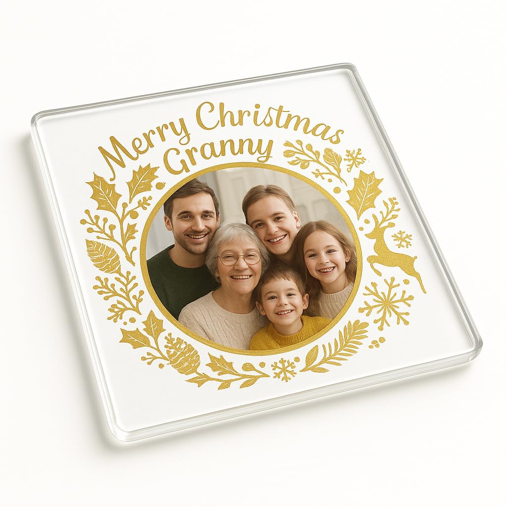The Plum Penguin Granny Personalised Photo Acrylic Coaster With Brushed Gold Detail - Heartfelt Gatherings Christmas Keepsake For 'S Holiday Cheer