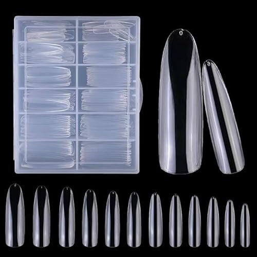 Miniatura 6 de LoveOurHome 240 puntas de uñas postizas XL de acrílico transparente en forma de almendra, uñas de cobertura completa, uñas postizas extralargas,