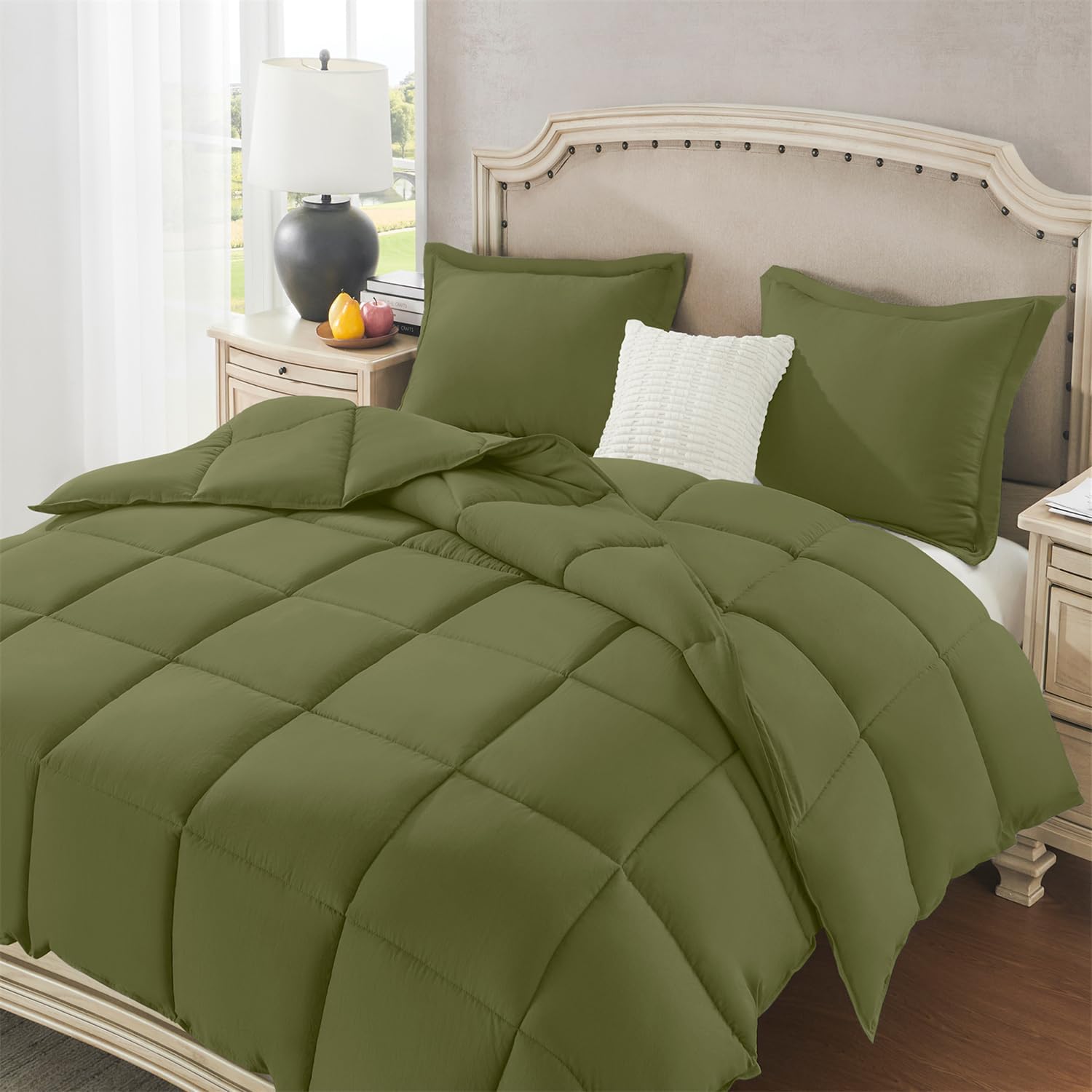 Wellsin Olive Green Queen Size Comforter Set 3 Pieces