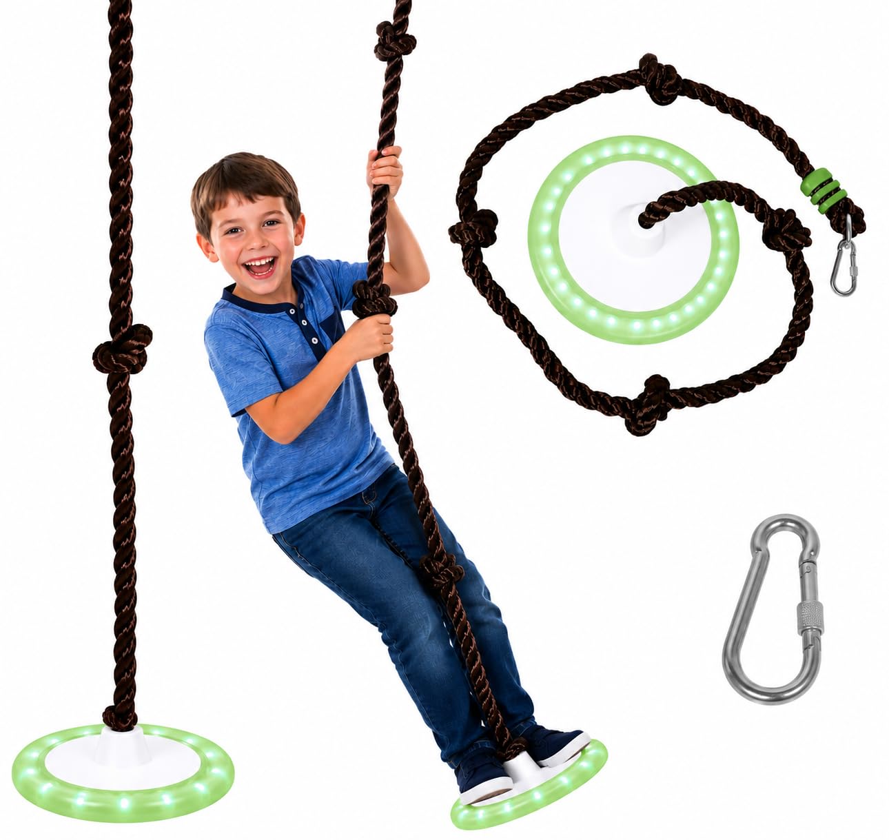 Swurfer Disco Tree Swing - Swing Sets for Backyard, Outdoor Swing, Swingset Outdoor for Kids, Easy Installation, Heavy Duty, Adjustable Climbing Rope,