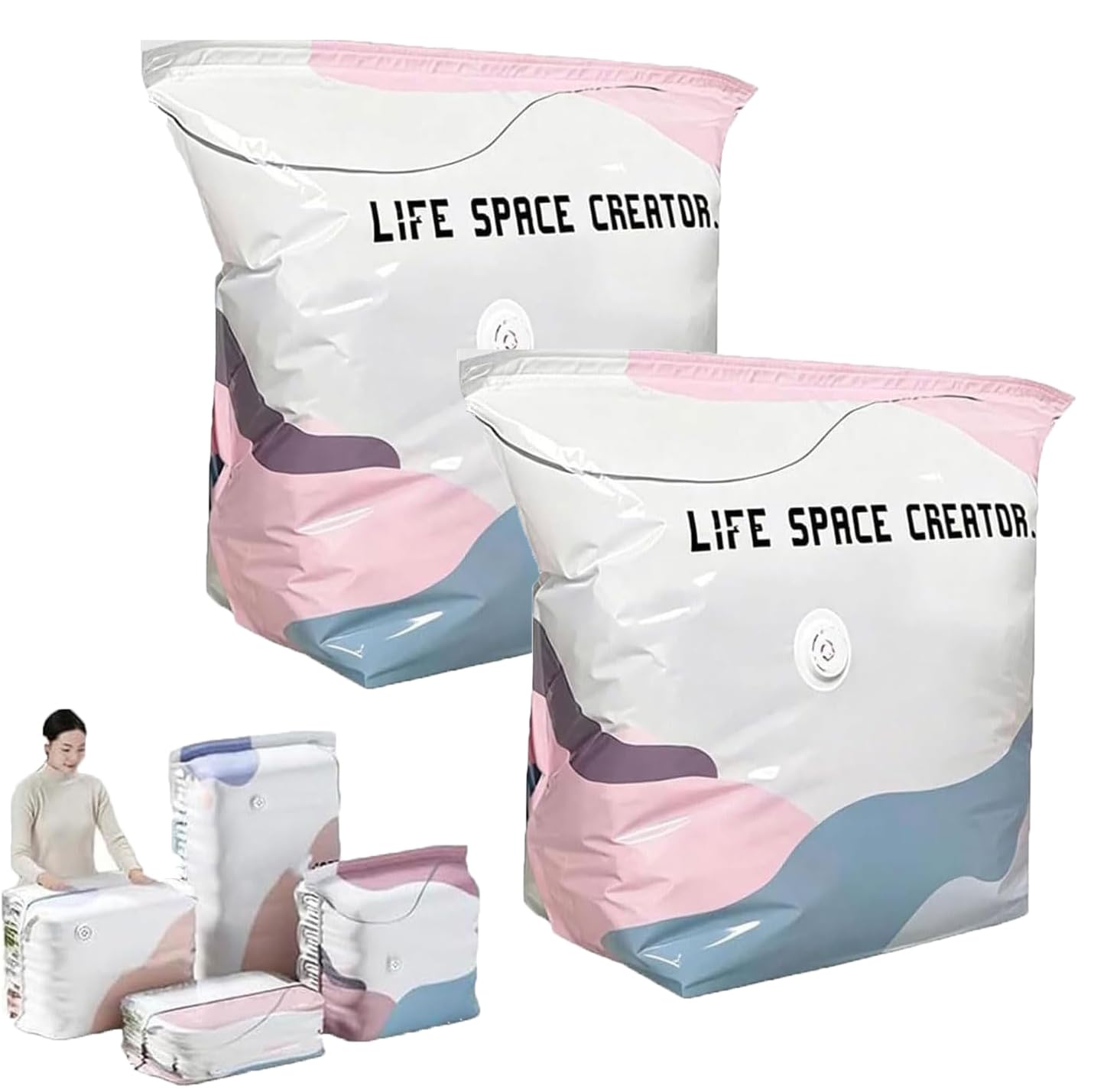No-Pump 3D Vacuum Storage Bags,3-Sec Fast Compression, Press & seal, Roll-Up Compression, Vacuum Storage Bag, Reusable Vacuum Pack Bags for Clothes Duvet Travel and Home (2PC, XL(100 * 80 * 32cm))