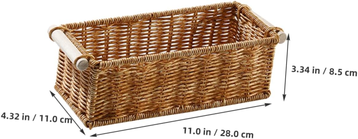 Woven Sundries Basket with Handle, Rectangular Storage Organizer