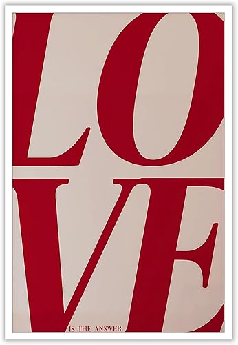 Lienzo de amor romántico rojo ecléctico, arte de pared de pareja de moda, póster retro de los años 70, aniversario, pintura minimalista psicodélica,