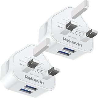 USB Plug Charger [2 Pack],Rekavin Dual USB Plug Adapter UK Wall Mains Charge 2Port with Smart IC Fast Charging Technology for iPhone 11 XS Max XR X 8 7 6,iPad Pro 2018,Samsung,Huawei,Android ect