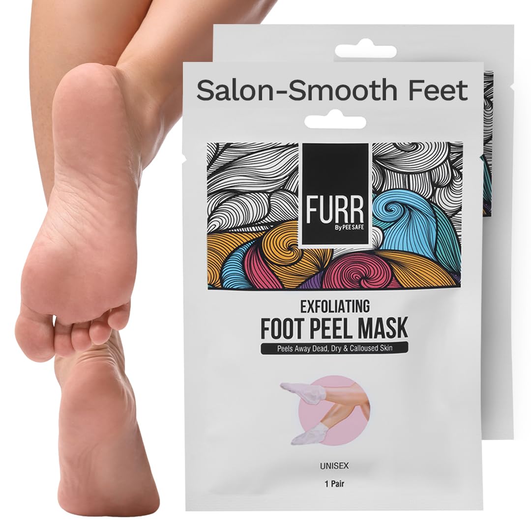 FURR Peeling & Exfoliating Foot Mask | Reduces Dry Skin & Hard Calluses | Exfoliates, Moisturizes & Hydrates Feet | Nourishing Foot Mask | Fits like Socks | For Soft & Smooth Skin | Unisex (Pack of 2)