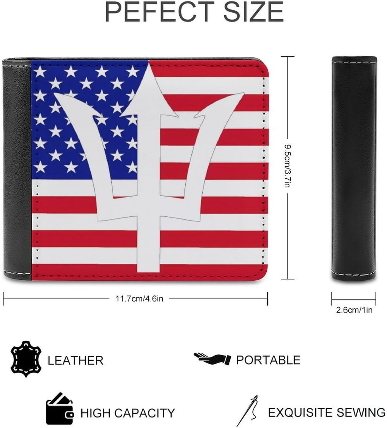 Barbados & U.S. Flag Novelty Wallet Soft Slim Front Pocket Bifold Purse with ID Credit Card Holder
