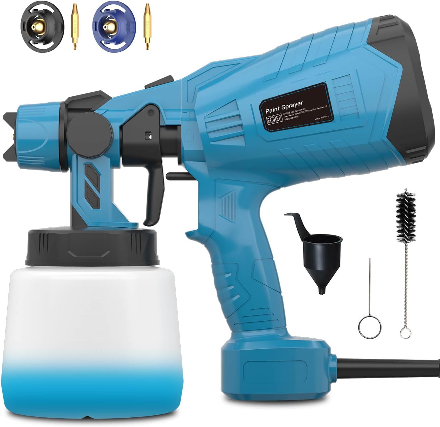700W Electric Fence Paint Sprayer Gun with with 2 Nozzles and 3 Patterns,1000mL Container Paint Sprayer for Walls and Ceilings, Garden Fence, Cabinet, Furniture