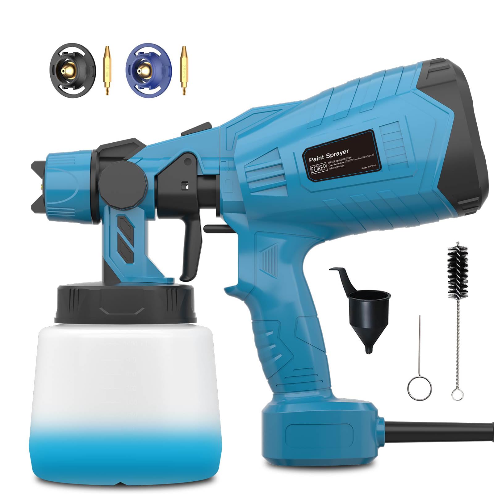 GGiking Electric Fence Paint Sprayer Gun with with 2 Nozzles and 3 Patterns,1000mL Container Paint Sprayer for Walls and Ceilings, Garden Fence, Cabinet, Furniture