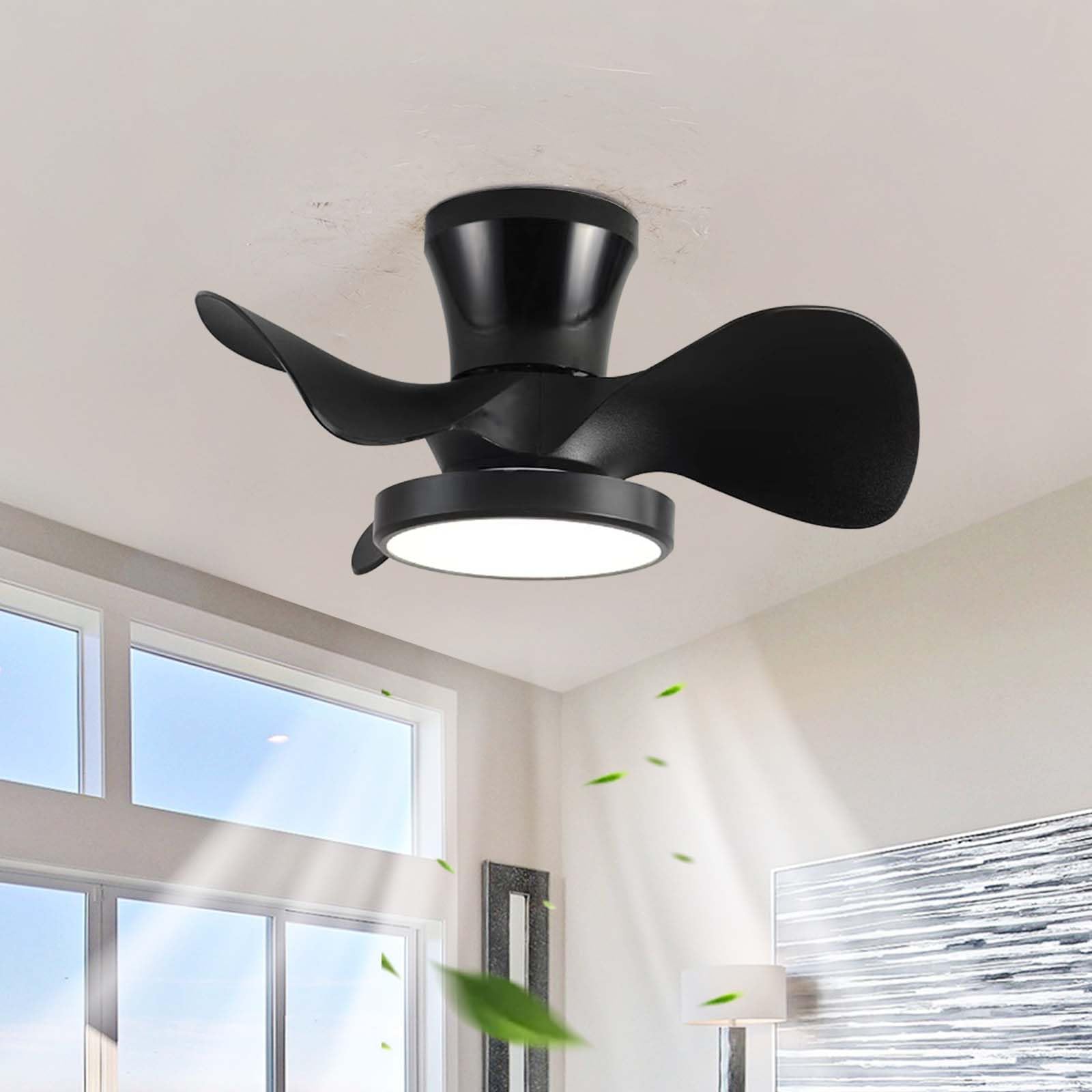 SXDMOUBK Modern Black Ceiling Fan with Lights - Reversible 6-Speed Silent Fan Remote Control Smart Dimmable Lighting Memory Function for Bedroom & Lounge