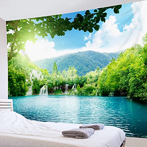 LB 自然風景タペストリー 森と湖 インテリア 多機能壁掛け 滝と日光 おしゃれ 風景画 ファブリック装飾用品 モダン 模様替え 部屋 窓カーテン 個性ギフト 新居祝い 布製 150ｘ100cm