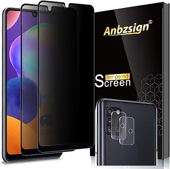 Anbzsign [2 Pack] Camera Lens Protector and [2 Pack] Privacy Screen Protector for Samsung Galaxy A31, [Full Coverage] Anti-Spy 9H Hardness Tempered Glass