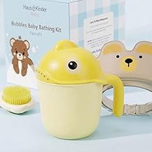 Haus & Kinder Bubbles Baby Bathing Kit (Set of 3) | Rinse Cup, Adjustable Shower Cap & Silicone Shampoo Brush for Newborns & Infants (0-12 Months)