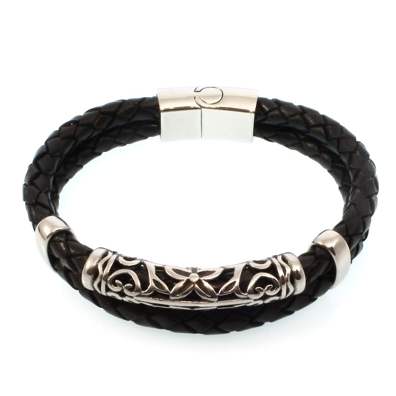 Echt Leder-Armband XO F Schwarz Männer Herren