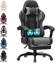 TRIUMPHKEY Professional Gaming Chair with Massager, PU Gaming Chair with Headrest and Footrest, Ergonomic Office Chair with Massage Lumbar, Reclining 90-150° and Capacity 150 kg Grey-Black