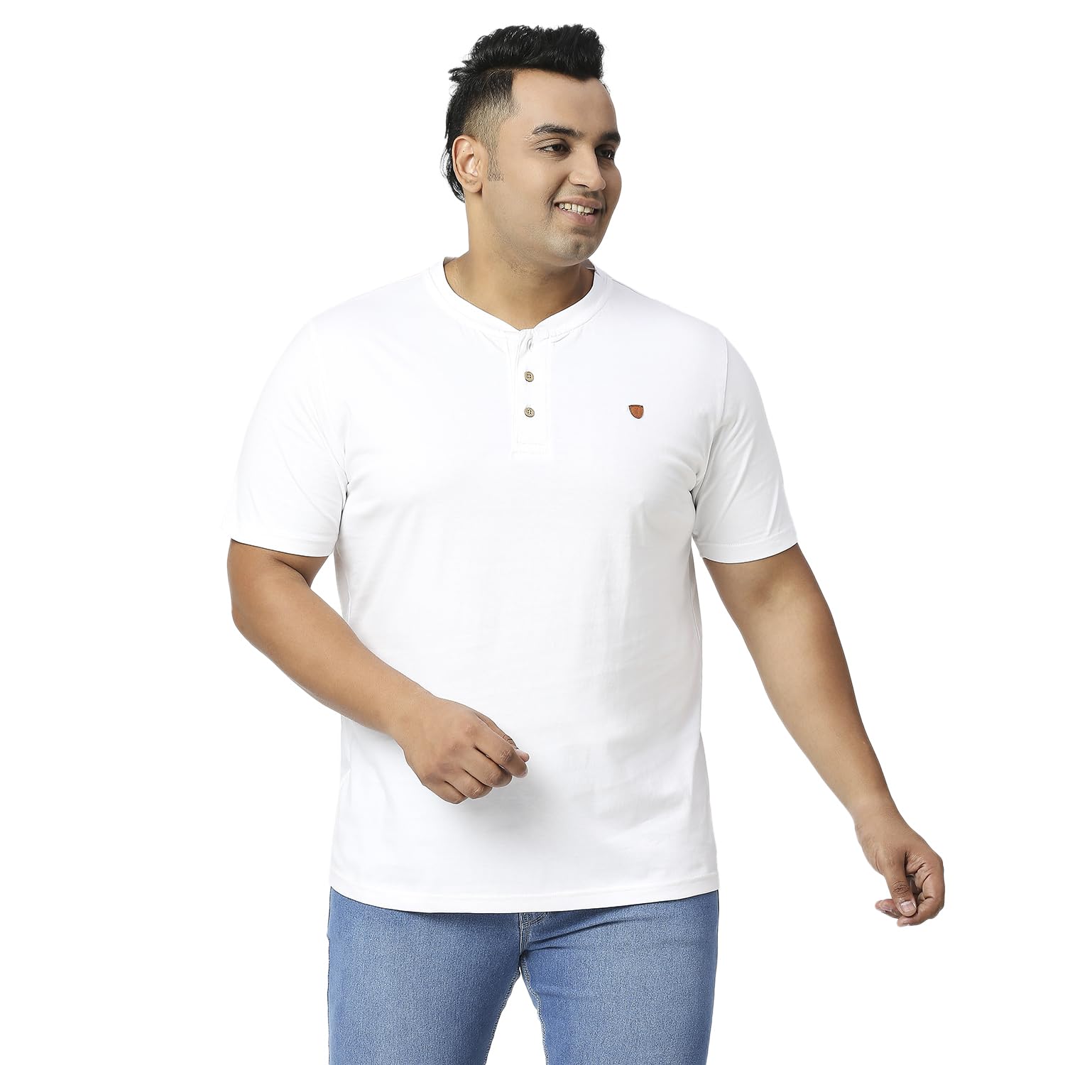 Buy VAISHVIK Mens Plus Size T-Shirt Henley Neck Plain White Chest