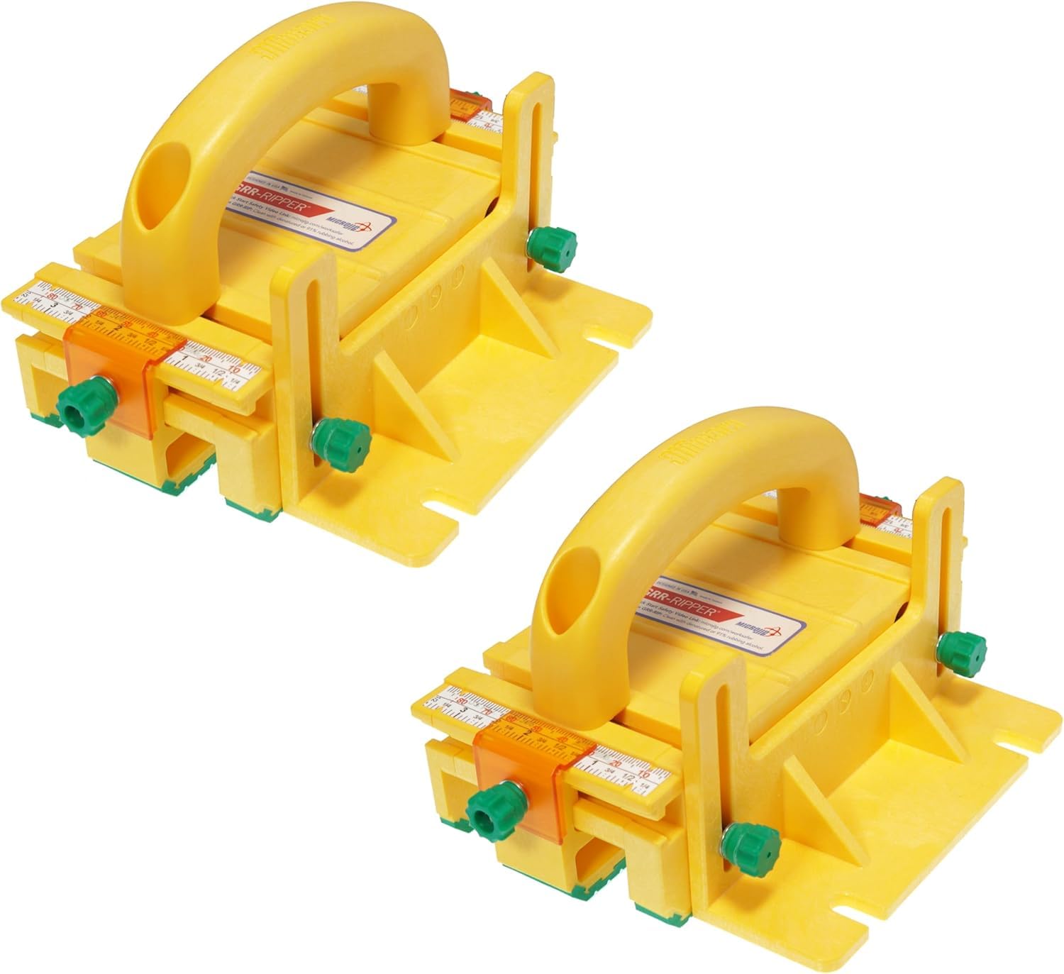 GRR-RIPPER+ Plus by Microjig. Includes SafeRip Kit. Fully Adjustable 3D Push Block for Table Saws, Router Tables, Band Saws, and Jointers, Yellow/Green, 2 Pack
