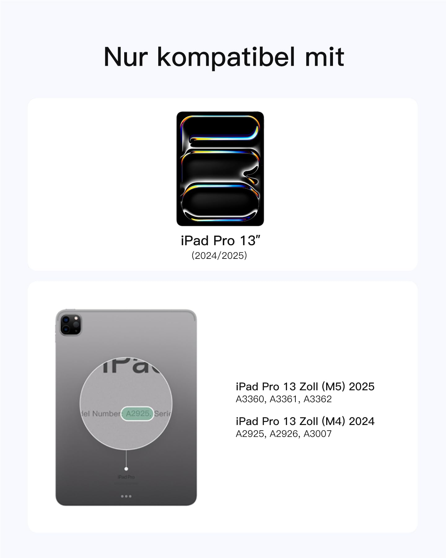 Inateck Hülle mit Tastatur iPad Air 13, flachscharnier, großes Touchpad | für iPad Air 13 M4/M3/M2 & Pro 12,9" (6./5./4./3.), LED-Anzeige, 6 Tastenreihen, 7 FarbigerBeleuchtung, Neomagic,schwarz