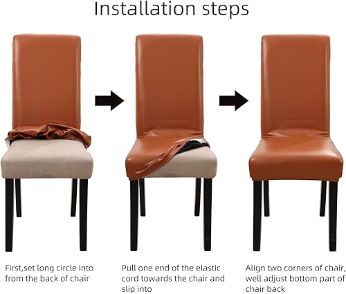 Miniatura 5 de YISUN Fundas para sillas de comedor, de piel sintética sólida, impermeable y resistente al aceite, fundas protectoras para sillas de comedor (marrón