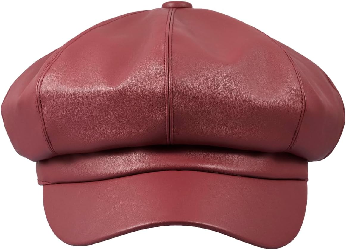 Sportmusies 8 Panels Newsboy Caps for Women, PU Leather Cabbie Painter Hat Gatsby Ivy Beret Cap - Image 2