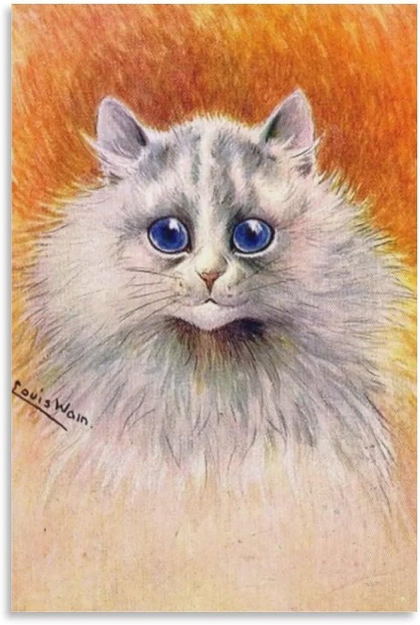 Orjdjz Wxkbl Funny Cat by Louis Wain Poster and Prints Vintage Wall Art Louis Wain Canvas Painting Animal Picture for Bathroom Wall Decor 40x55cm Frameless