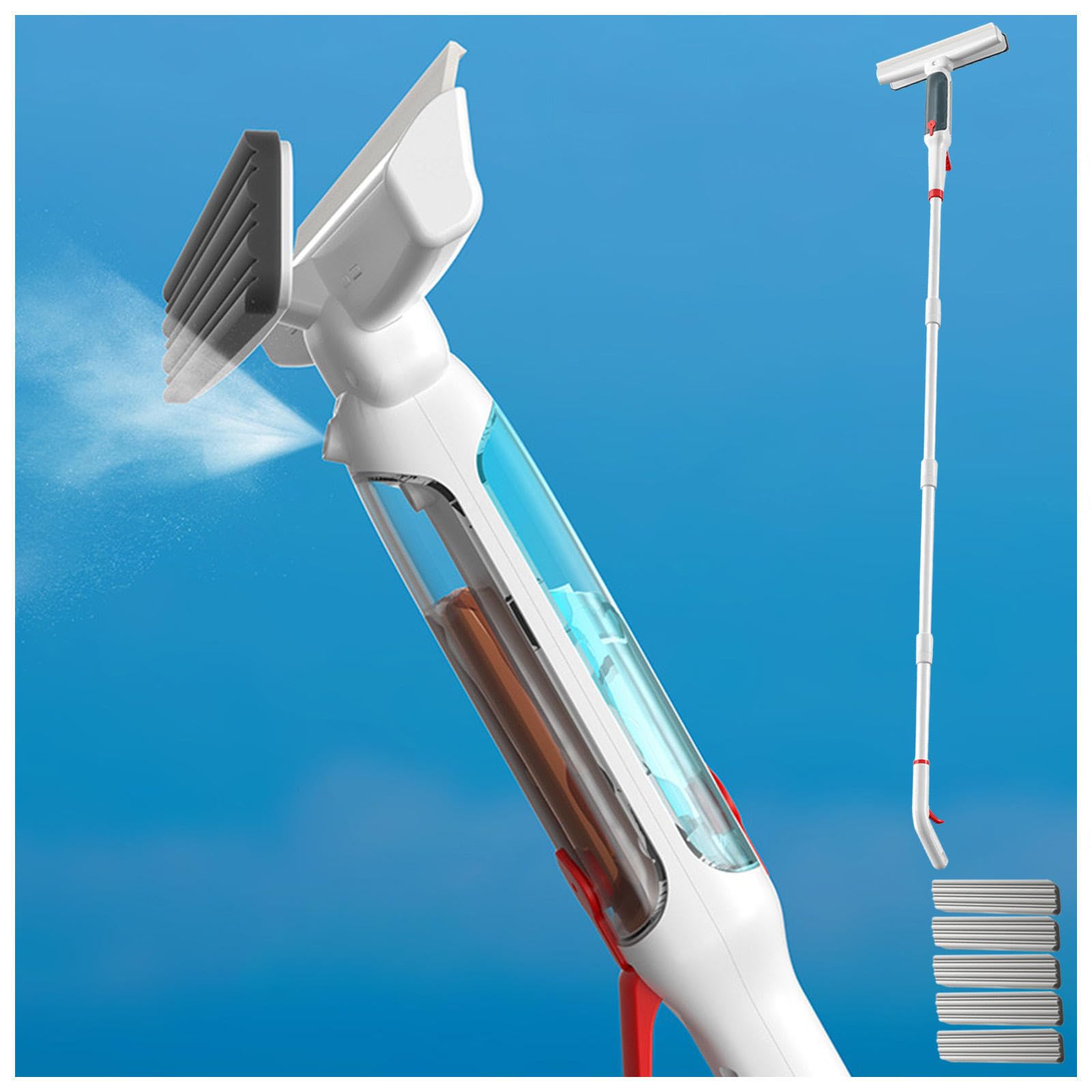 Kit de lavado de ventanas de 75 pulgadas con poste de extensión de 4 secciones, escobilla de aspiradora 4 en 1 inalámbrica con colector de aguas residuales y 5 almohadillas