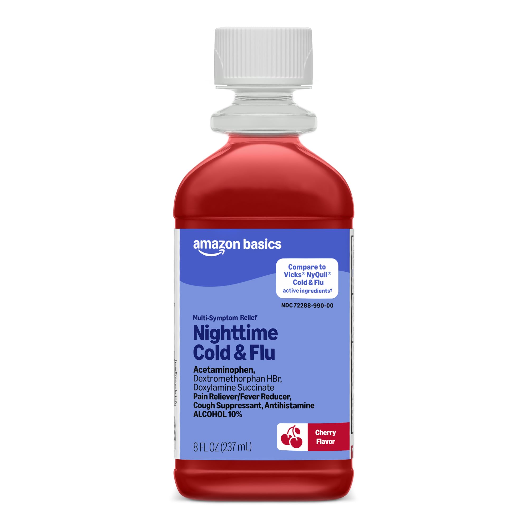 Amazon Basics Nighttime Cold & Flu Relief Syrup, Cherry, 8 fl oz