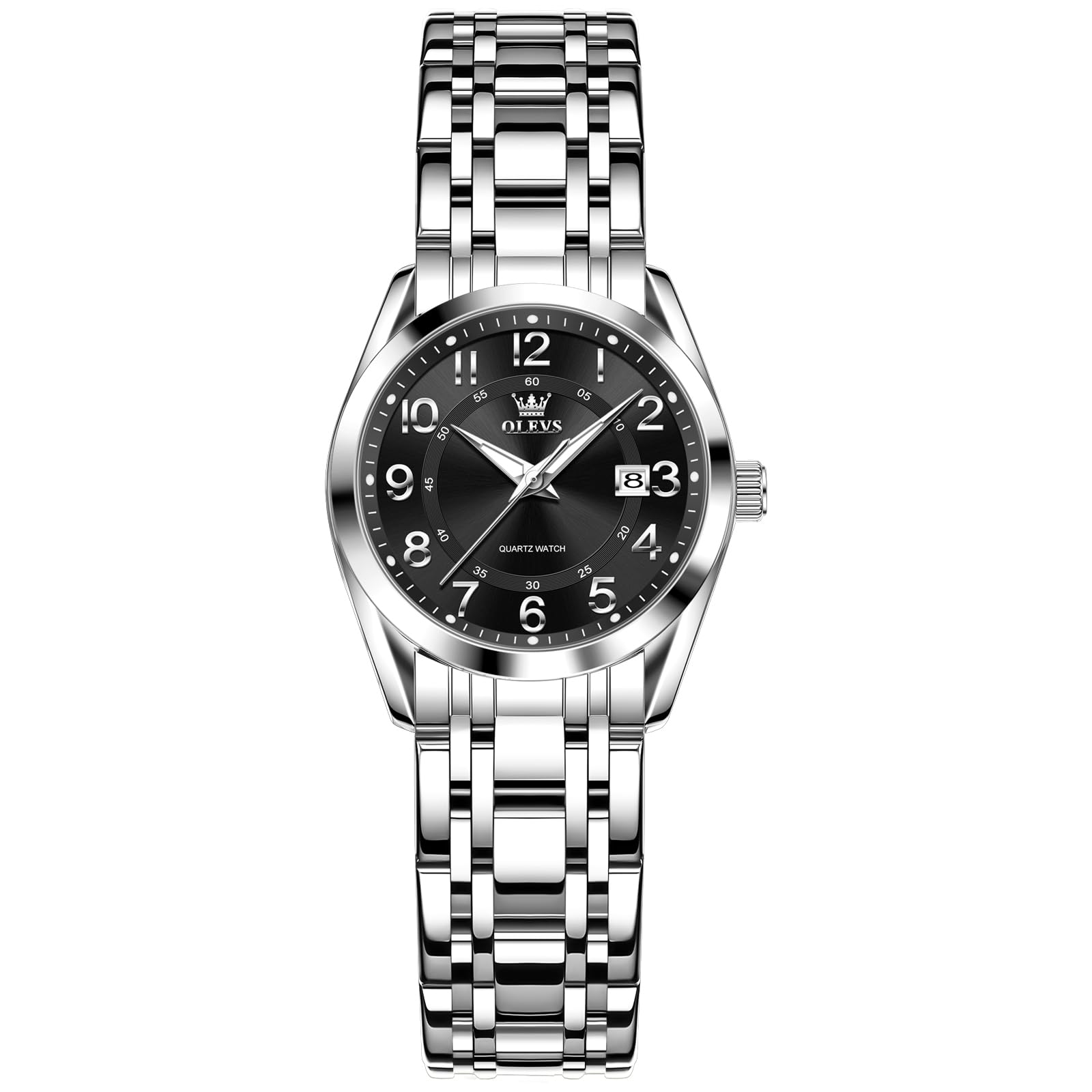 OLEVS Damen Uhr Edelstahl, Eleagnt Diamant Damenuhr mit Datum, Wasserdicht Armbanduhr Damen Kleines Zifferblatt, Mode Quarzuhr Geschenke für Frauen