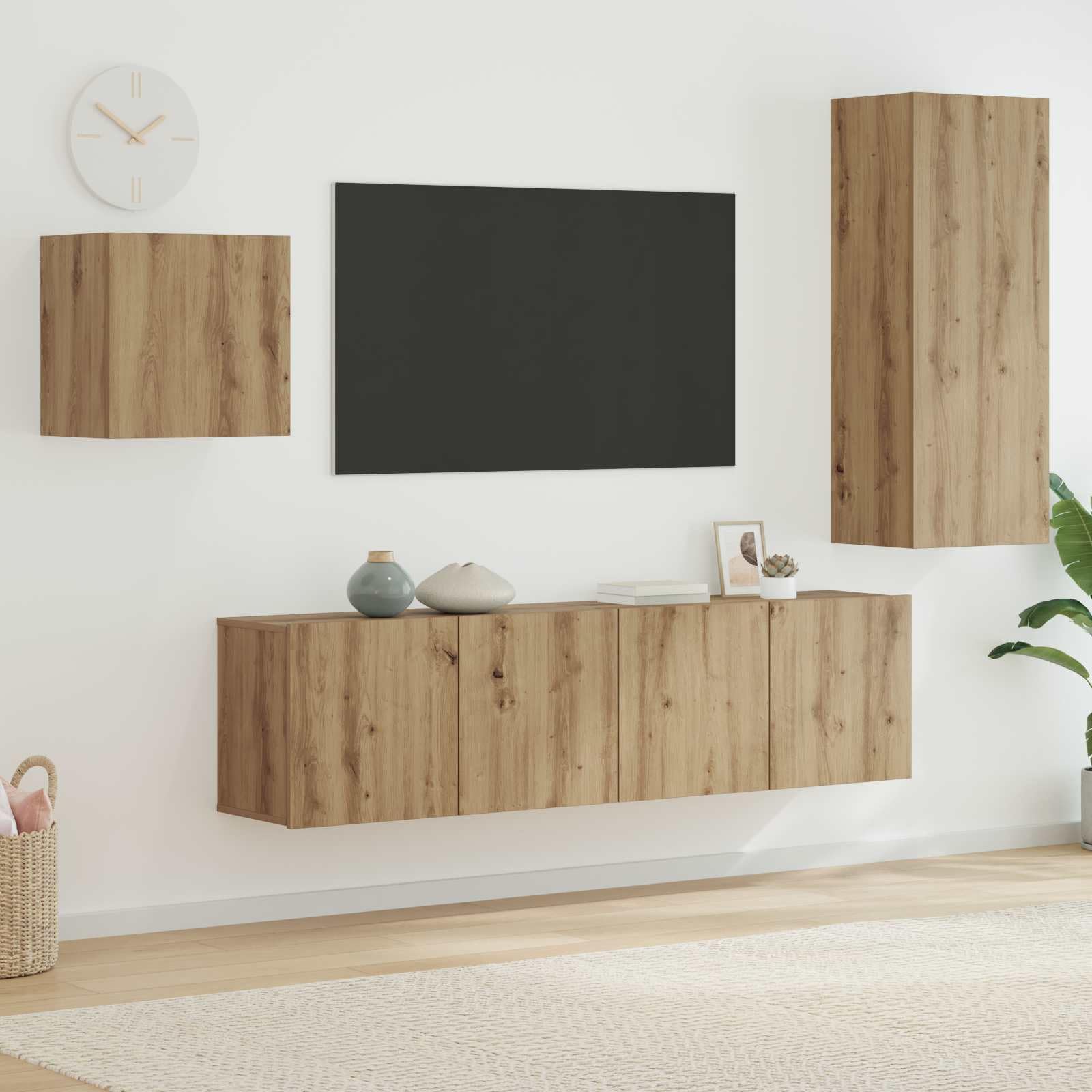 TV-Schrank Wandmontiert 4-teilig Artisan-Eiche Holzwerkstoff, Modernes Media Center für Wohnzimmer, Schlafzimmer, Elegantes Design mit Stauraum