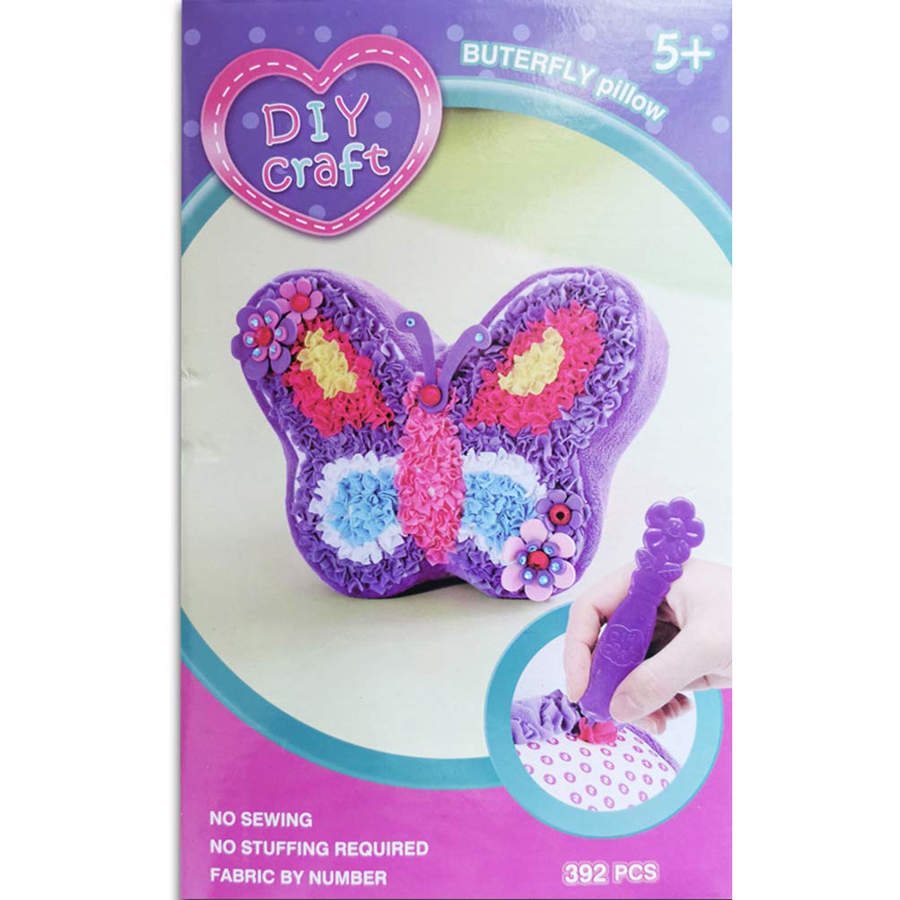 DZQH-Qin Plush Craft Butterfly Pillows for Girls,Fabric Numbers Kit,No Sewing Required, Used to Making Your Own DIY Butterfly Cozy Pillow,Arts and Crafts for Kids Ages 5 6 7 8 9 Teens